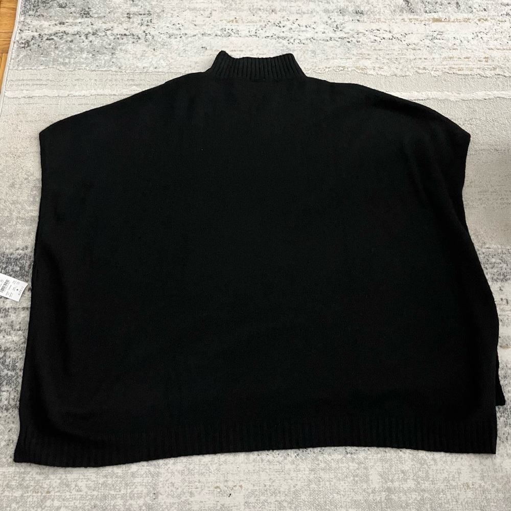 🆕 J.Crew black mockneck with button detail poncho sweater with slit hems - Picture 4 of 12